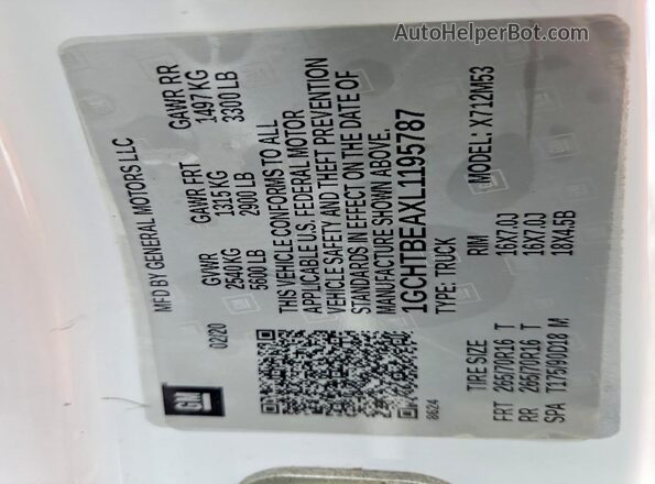 1GCHTBEAXL1195787 2020 CHEVROLET COLORADO White Widok komory silnika