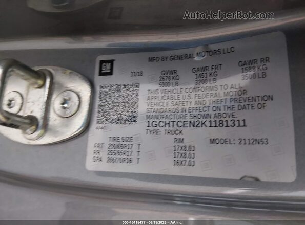 1GCHTCEN2K1181311 2019 CHEVROLET COLORADO Gray Widok komory silnika