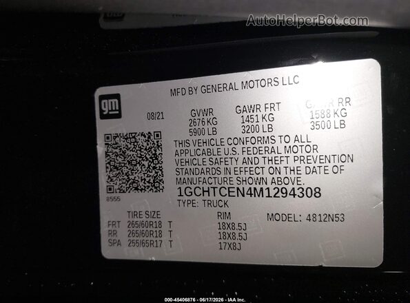 1GCHTCEN4M1294308 2021 CHEVROLET COLORADO Black Вид підкапотного простору