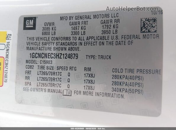 1GCNCNEC3HZ124879 2017 CHEVROLET SILVERADO White Engine compartment view