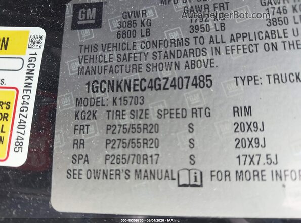1GCNKNEC4GZ407485 2016 CHEVROLET SILVERADO Black Շարժիչի բաժամունքի տեսք