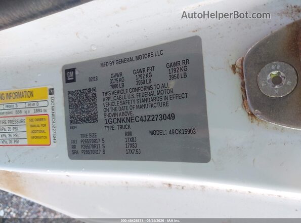 1GCNKNEC4JZ273049 2018 CHEVROLET SILVERADO White Շարժիչի բաժամունքի տեսք