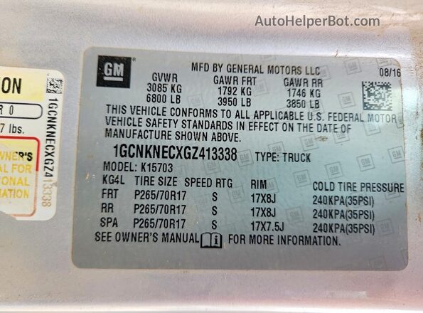 1GCNKNECXGZ413338 2016 CHEVROLET SILVERADO Silver Vista del compartimento del motor