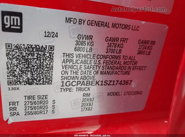 1GCPABEK1SZ174367 2025 CHEVROLET SILVERADO Red Vista del compartimento del motor