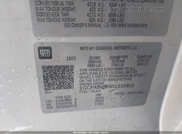 1GCPABEK8RZ215815 2024 CHEVROLET SILVERADO White ძრავის განყოფილების ხედი
