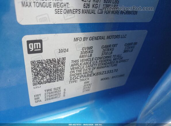 1GCPABEK8SZ133170 2025 CHEVROLET SILVERADO Blue ძრავის განყოფილების ხედი