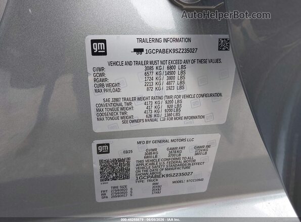 1GCPABEK9SZ235027 2025 CHEVROLET SILVERADO Gray Շարժիչի բաժամունքի տեսք