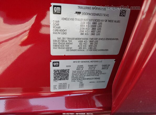 1GCPACED4RZ273041 2024 CHEVROLET SILVERADO Red Widok komory silnika