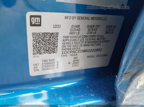 1GCPACED8RZ221802 2024 CHEVROLET SILVERADO Blue Vista del compartimento del motor