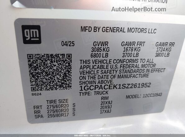 1GCPACEK1SZ261952 2025 CHEVROLET SILVERADO White Вид підкапотного простору