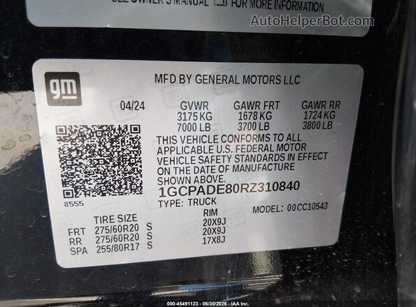 1GCPADE80RZ310840 2024 CHEVROLET SILVERADO Black Widok komory silnika
