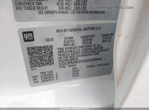 1GCPADEDXSZ228942 2025 CHEVROLET SILVERADO White Շարժիչի բաժամունքի տեսք