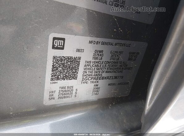 1GCPAEE8XRZ136779 2024 CHEVROLET SILVERADO Gray Vista del compartimento del motor
