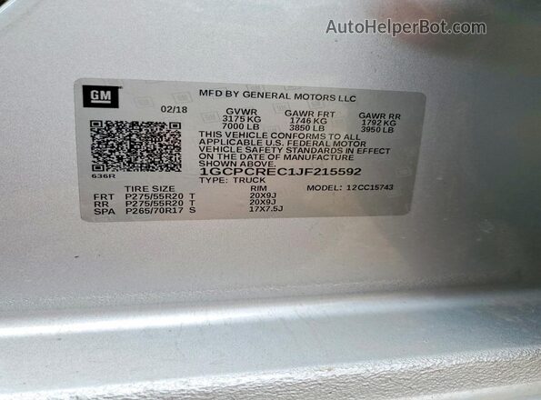 1GCPCREC1JF215592 2018 CHEVROLET SILVERADO Gray Engine compartment view