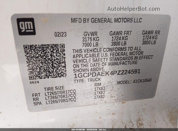 1GCPDAEK4PZ224591 2023 CHEVROLET SILVERADO Белый 