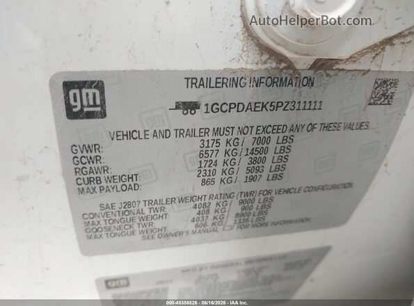 1GCPDAEK5PZ311111 2023 CHEVROLET SILVERADO White 
