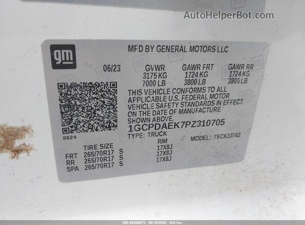 1GCPDAEK7PZ310705 2023 CHEVROLET SILVERADO White 