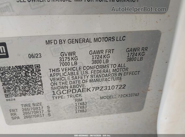 1GCPDAEK7PZ310722 2023 CHEVROLET SILVERADO White Вид підкапотного простору