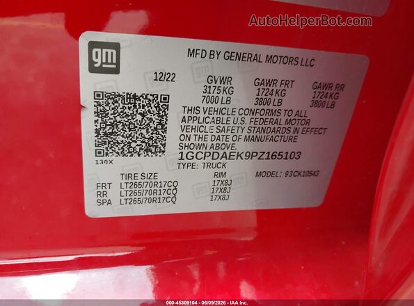 1GCPDAEK9PZ165103 2023 CHEVROLET SILVERADO Red Widok komory silnika