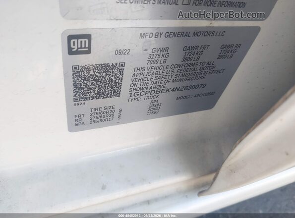 1GCPDBEK4NZ630079 2022 CHEVROLET SILVERADO White Вид підкапотного простору