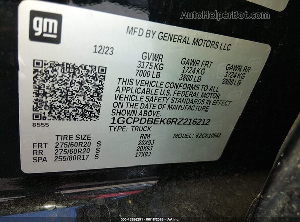 1GCPDBEK6RZ216212 2024 CHEVROLET SILVERADO Black Vista del compartimento del motor