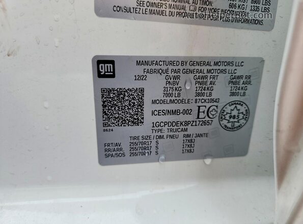 1GCPDDEK8PZ172657 2023 CHEVROLET SILVERADO White Vista del compartimento del motor