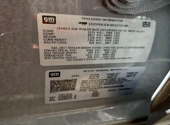 1GCPDEEK4RZ232586 2024 CHEVROLET SILVERADO Gray 