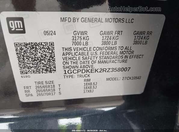 1GCPDKEK2RZ358007 2024 CHEVROLET SILVERADO Black ძრავის განყოფილების ხედი