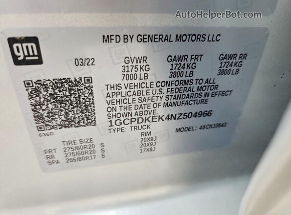 1GCPDKEK4NZ504966 2022 CHEVROLET SILVERADO Silver Vista del compartimento del motor