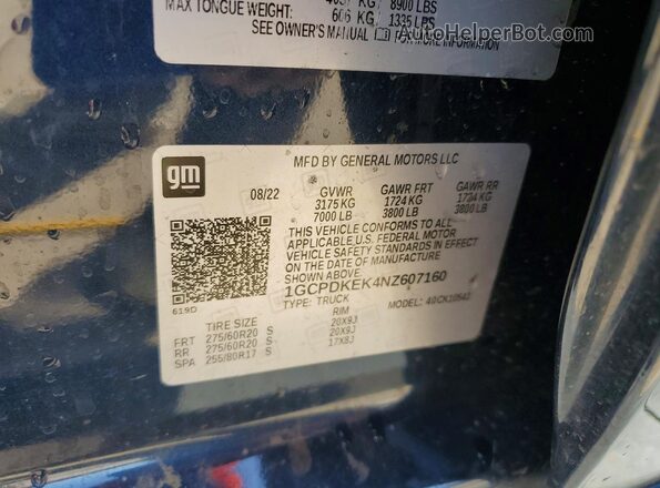 1GCPDKEK4NZ607160 2022 CHEVROLET SILVERADO Blue 