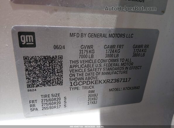 1GCPDKEKXRZ367117 2024 CHEVROLET SILVERADO White Engine compartment view