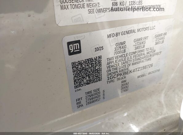 1GCPKBEK4TZ198726 2026 CHEVROLET SILVERADO Cream Շարժիչի բաժամունքի տեսք