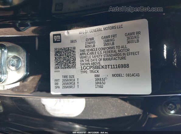 1GCPSBEK0T1116988 2026 CHEVROLET COLORADO Black ძრავის განყოფილების ხედი