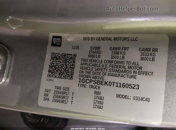 1GCPSBEK0T1160523 2026 CHEVROLET COLORADO Серебряный Вид подкапотного пространства