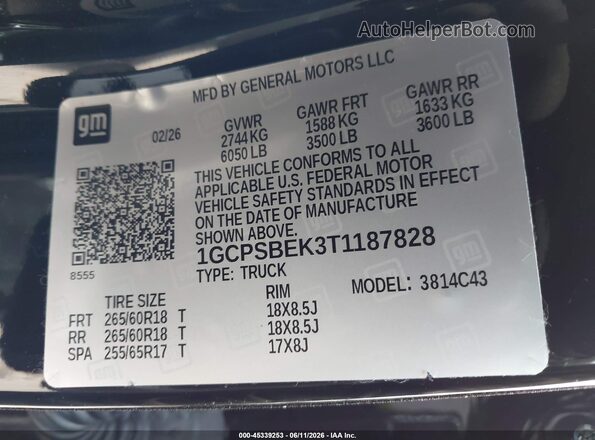 1GCPSBEK3T1187828 2026 CHEVROLET COLORADO Black Vista del compartimento del motor