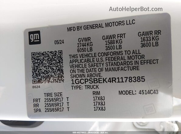 1GCPSBEK4R1178385 2024 CHEVROLET COLORADO White Вид підкапотного простору