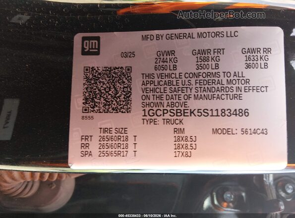 1GCPSBEK5S1183486 2025 CHEVROLET COLORADO Black Շարժիչի բաժամունքի տեսք