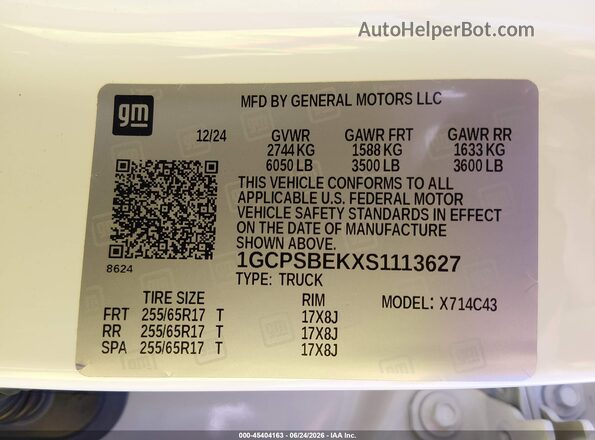 1GCPSBEKXS1113627 2025 CHEVROLET COLORADO White Widok komory silnika