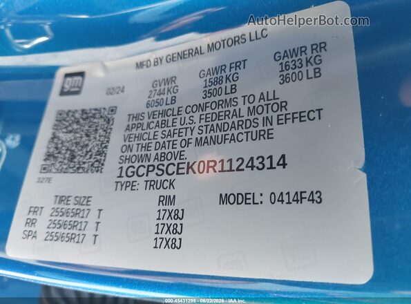 1GCPSCEK0R1124314 2024 CHEVROLET COLORADO Blue Engine compartment view