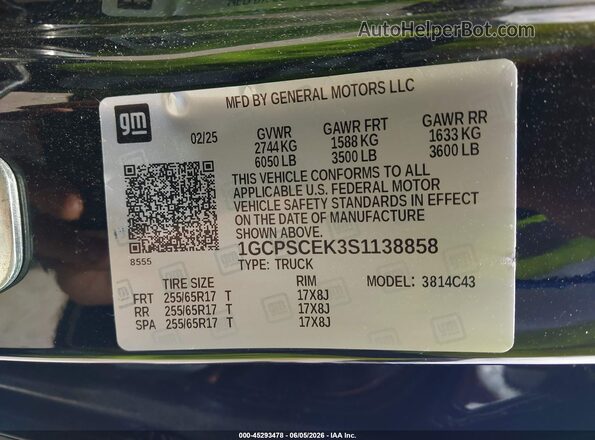 1GCPSCEK3S1138858 2025 CHEVROLET COLORADO Black Вид задніх сидінь