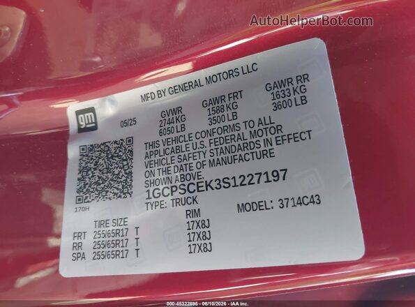1GCPSCEK3S1227197 2025 CHEVROLET COLORADO Темно-бордовый Вид подкапотного пространства