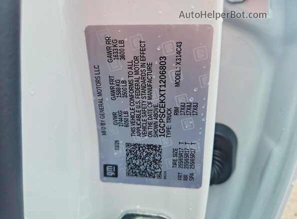 1GCPSCEKXT1206803 2026 CHEVROLET COLORADO White Widok naklejki z numerem VIN