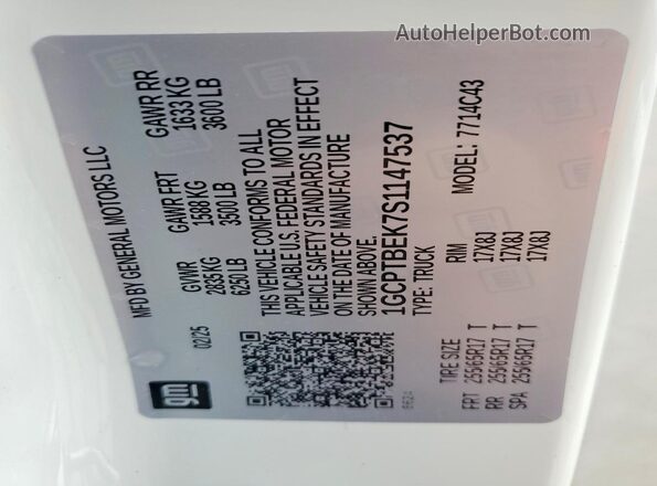 1GCPTBEK7S1147537 2025 CHEVROLET COLORADO White ძრავის განყოფილების ხედი