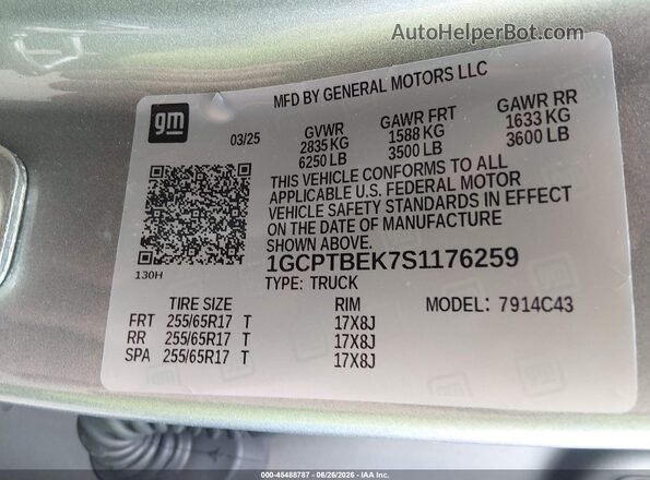 1GCPTBEK7S1176259 2025 CHEVROLET COLORADO Gray Engine compartment view