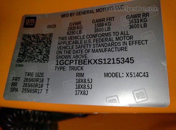 1GCPTBEKXS1215345 2025 CHEVROLET COLORADO Orange 
