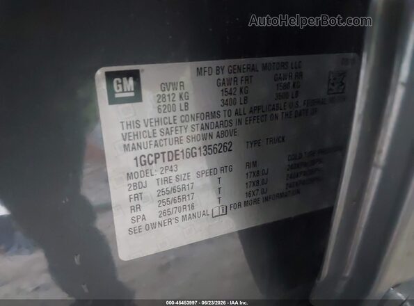 1GCPTDE16G1356262 2016 CHEVROLET COLORADO Серый Вид подкапотного пространства