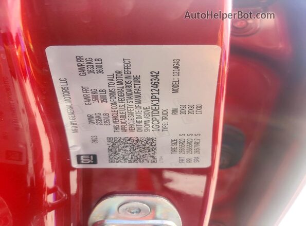 1GCPTDEK1P1246342 2023 CHEVROLET COLORADO Красный Вид наклейки с VIN-кодом