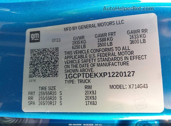 1GCPTDEKXP1220127 2023 CHEVROLET COLORADO Blue Вид підкапотного простору