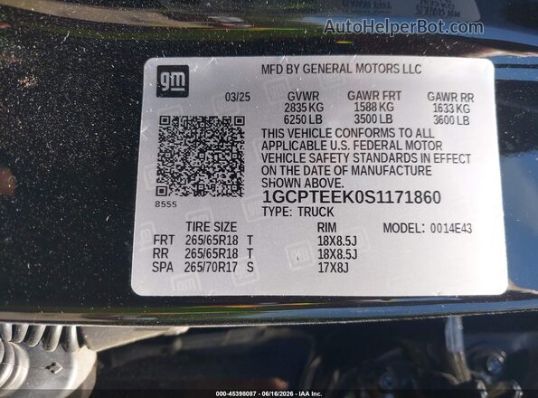 1GCPTEEK0S1171860 2025 CHEVROLET COLORADO Черный Вид подкапотного пространства