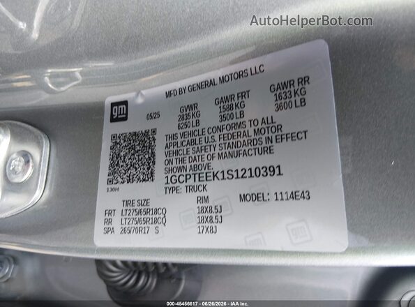 1GCPTEEK1S1210391 2025 CHEVROLET COLORADO Silver ძრავის განყოფილების ხედი